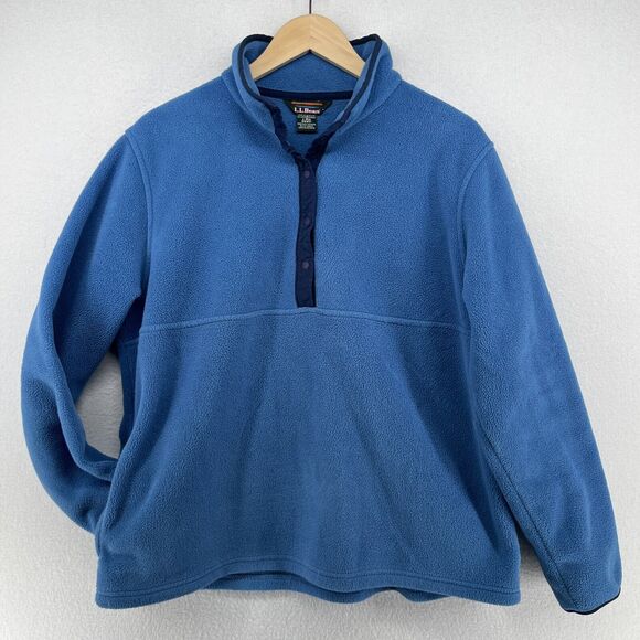 LL BEAN Fleece Womens L Sherpa Pullover 1/2 Snap Button Sweatshirt Outdoor Blue - Picture 1 of 14